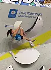Ingrid Kindlihagen i klatreveggen under junior VM i Russland tidlegare i år.