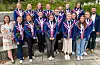 Medaljevinnarane i Sveio Drill saman med ordførar Linn Therese Erve og Rune Hannisdal, musikksjef i Norges Musikkorps Forbund.