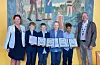 Bjørg Thorell Krabbedal frå Norges Livredningsselskap og Haugesund-ordførar Arne Christian Mohn delte ut diplomane til Oliver Måge, Herman Salte-Enoksen, Samuel Enoksen Timmermann og Daniel Kalukila Nesse.