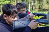 F.v. Mathias Sæverhagen (14) og Sebastian Westergaard (15) konsentrerer seg om å treffa blink.