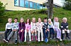 Frå venstre: Bård Tobias Vaka Bjordal (6), Øyvind Tellefsen (6), Olivia Halland (6), Liv Rehim Hovland(6), Annika Heimdal (6), Solomiia Shutilova (6), Ivan Boitsov (6), Jonas Økland Våga (6), Elina Alfredsen (6) og Evan Matheo Christensen Huseby (5). Foto: Morten Vågset Møller