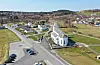 Dronefoto Sveio kyrkje sentrum fjellstad19. april 2021