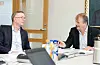 Adm. dir. Olav Klausen (t.v.), styreleiar Per Bjørn Habbestad og dei lokale styremedlemmene møttest i Haugesund. Resten av Hese Fonna-styret deltok på Skype.