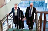 LO-leiar Peggy Hessen Følsvik og NHO-sjef Ole Erik Almlid har ikkje uventa ulike meiningar om kor mykje bedriftene har råd til å gi. FOTO: HANNA JOHRE / NTB/ NPK