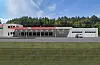 Tilbygget med vaskehall ligg heilt til høgre på illustrasjonen. Teikning: Brødrene Mæland