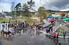 Marknaden sett frå innsida av kommunehuset.