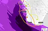 Farevarselet over viser vindkast torsdag 21. desember klokka 14.00. Kart: Meteorologisk institutt