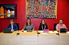 Rådmann Jostein Førre, varaordførar Ruth Grethe Østebøvik Eriksen, ordførar Linn Therese Erve, og Bjarte Stølås Storli. FOTO: ARKIV