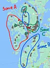 I blått har fylkeskommunen markert Sone B, kor dei ynskjer utvida prosjektet til Sveio hvis det vert lukka.FOTO: VESTLAND FYLKESKOMMUNE