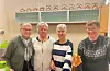 Frå venstre Astrid Hovda, Henny Brugger, Ingebjørg Enerstvedt Haga og Mette bua er i kafegjengen – alle medlemer i Bua kvinne- og familielag. Foto: Anne Synnøve Breistig