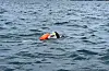 Svømmarane fekk tøffare sjø enn venta over Bømlafjorden.FOTO: PRIVAT