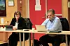 Ruth G. Østebøvik Eriksen og Rune Teikari. frå Sveio FrP har fast møteplass i formannskapet, her frå eit fysisk møte måndag 26. oktober.