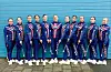Samarbeidstroppen Exhiibition Corps junior, Team The golden baton frå Sveio, Haugesund og Åkra drill, f.v.: Ella Åberg, Hermine Uri, Ida Frimanslund, Linnea Jacobsen, Emilie Jansen, Andrea Apeland, Bente Nilsen, Amalia Eilertsen, Elise Ferkingstad, Sunniva Hjelmeseter, Tiril Knutsen. Ikkje til stades då bildet blei tatt: Leah Våbenø. Ella Åberg , Emilie Jansen og Leah Våbenø har deltatt på EM tidlegare. Dei andre ni er med fot aller første gong.