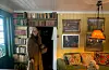 Fredrikke Hegnar von Ubisch inne i daglegstova til Hulda og Arne Garborg. Det er mange bøker og måleri i huset, som i dag er ein del av Asker museum.