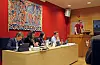 Rådmann Jostein Førre (f.v.), varaordfører Ruth Grethe Østebøvik Eriksen, ordførar Linn Therese Erve, Bjarte Stølås Storli, og Ole-Ørjan Hov (MDG).