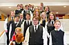 Korpset samla i ei av trappene i Grieghallen. FOTO: PRIVAT