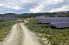 Bildet viser ei visualisering av korleis Nesse solkraftverk kan bli sjåande ut i driftsfasen. Illustrasjon: Endra AS