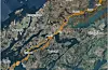 Nye E39 frå Bokn til Bømlafjorden vil bli over sju mil lang. Her er dei to trasévala teikna inn. Kart: Statens vegvesen