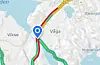 Den nye tenesta Trafikkflyt hos Statens vegvesen synte at det danna seg ein del kø kort tid etter ulykka. Kart: Statens vegvesen