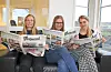Journalist Kari Nilsdotter Haukås (f.v.), redaktør Iris Elin Ullvang og marknadsansvarleg Susanne Lie Vallestad.