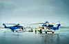 To Sikorsky S-92 helikopter frå selskapet Bristow på Flesland Heliport klargjøres for flyging ut til Troll A-plattforma i mars 2023. Det blir no full stans i helikoptertrafikken frå midnatt på grunn av Unio-streiken.