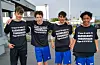Tilbake på Sveio skule etter løpet. F.v. Jonas Horneland Bjørge, Eirik Hovland Hindøy, Mark Farkasinszki og Bablu Thu Lay Thay Waketha.
