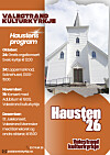 Oransje og kvit arrangementsplakat med bilete av Valestrand kulturkyrkje.