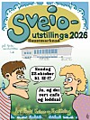 Fargerik plakat for Sveio-utstillinga 2026 med haustmarknad, kafé, loddsal og teikna figurar.
