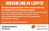 Oransje plakat med informasjon om loppeinnsamling og loppemarknad i Sveio soknehus.